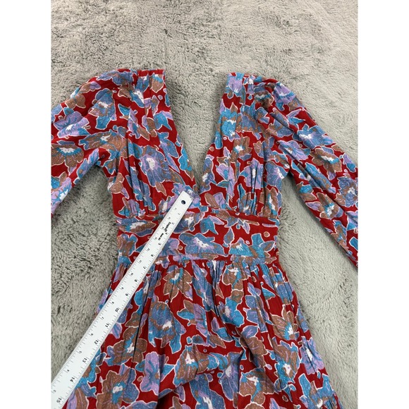 NWT Caroline Constas Dress XS Frenchie Print Floral Long Sleeve Maxi Boho Tiered - Picture 10 of 13